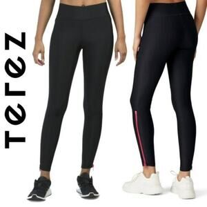 NWT Terez Black Full Length Legging with Hot Pink Ankle Zipper Detail